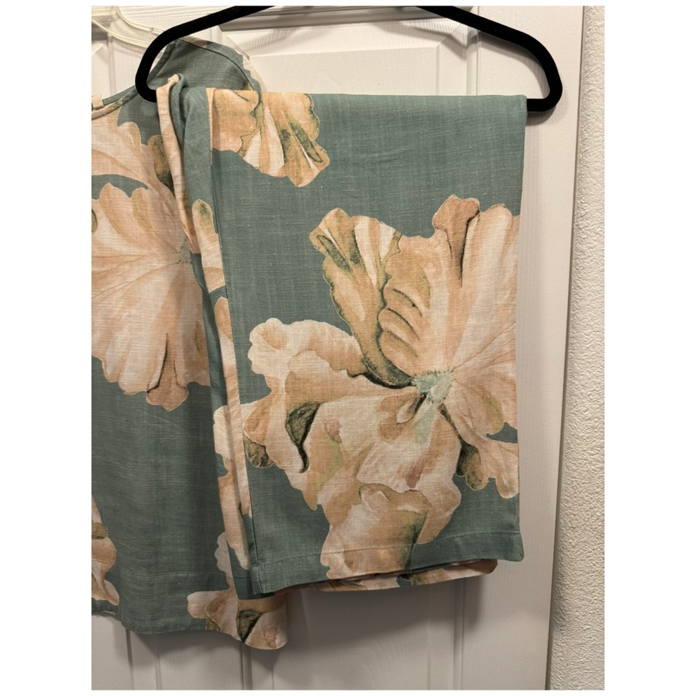 Women’s Top & Pants Set Linen Green Beige Floral - Picture 6 of 10